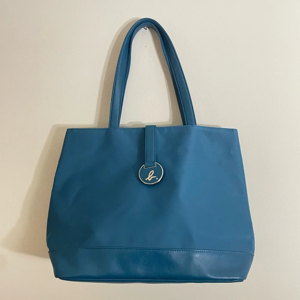 Agnes B Voyage Tote Bag Turquoise Blue Nylon Leather Bag Agnès B. France - Picture 1 of 11